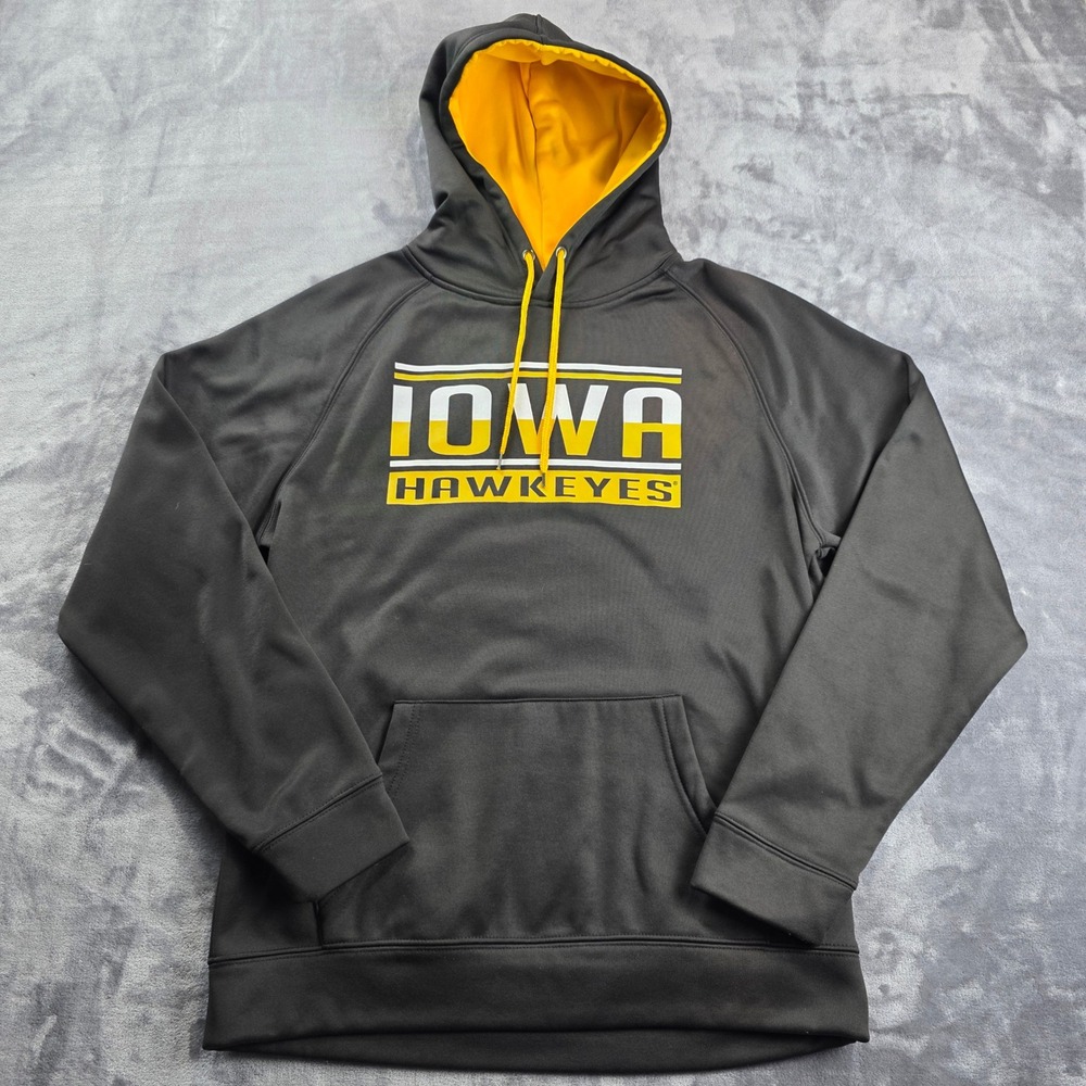 Colosseum Iowa Hawkeyes Hoodie Mens Large Grey Yellow Performance Sweatshirt